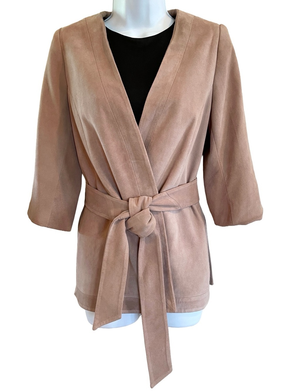 INTERMIX Genuine Suede Wrap Kimono Jacket Blush Taupe Belted Size S